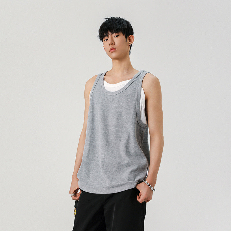 Fake Two Piece Splicing Sleeveless T-shirt for Men in Summer