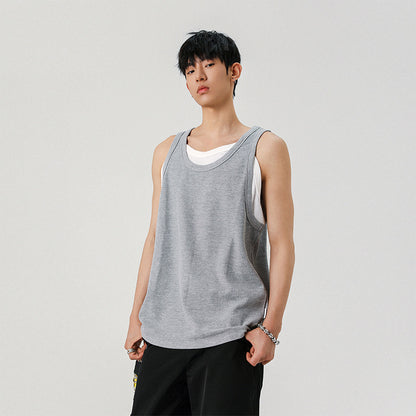 Fake Two Piece Splicing Sleeveless T-shirt for Men in Summer