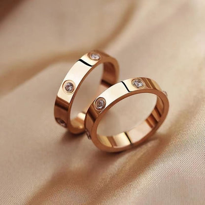 Titanium Steel Ring Classic 18K Rose Gold Diamond Free Three Full Diamond Wedding Ring for Men and Women
