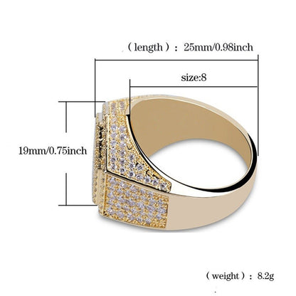 Hip Hop Fashion Rings Copper Gold Silver Color Iced Out Bling Micro Pave Cubic Zircon Geometry Ring Charms For Men gift