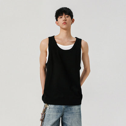 Fake Two Piece Splicing Sleeveless T-shirt for Men in Summer