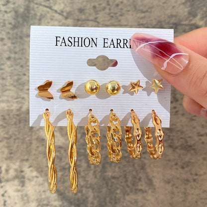 New Inlaid Pearl Ladies Earrings Creative French Vintage Gold Earrings 6 Pieces Set