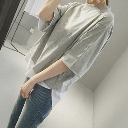 Casual Loose Spliced Mock-Two-Piece Short Sleeve T-Shirt for Women