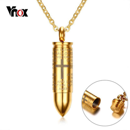 Vnox Bullet Pendant for Men Engraved Cross Lord Bible Prayer Necklace