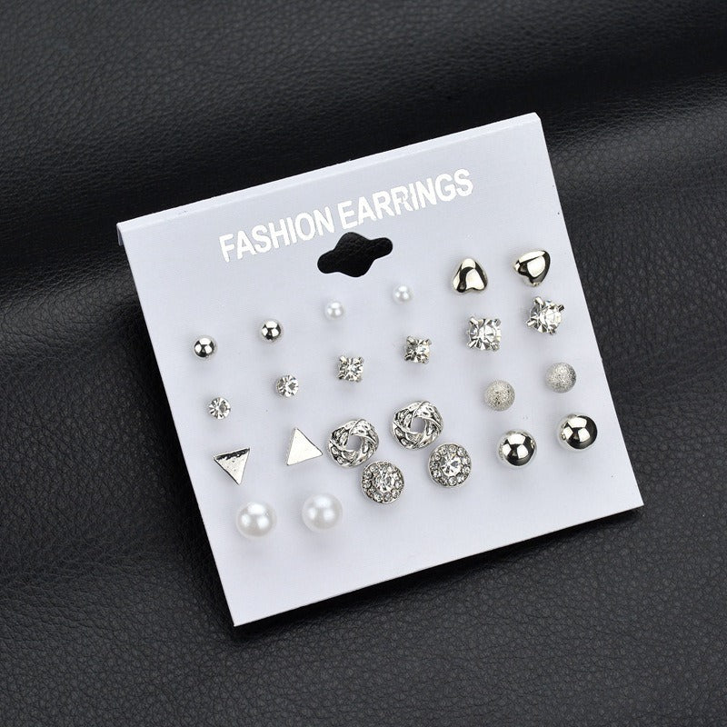 Earring Set 12 Pair Earrings Pearl Zircon Card Set One Week Earrings Earrings