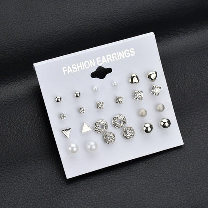 Earring Set 12 Pair Earrings Pearl Zircon Card Set One Week Earrings Earrings