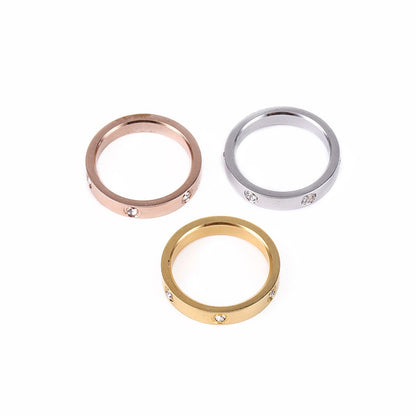 Titanium Steel Ring Classic 18K Rose Gold Diamond Free Three Full Diamond Wedding Ring for Men and Women