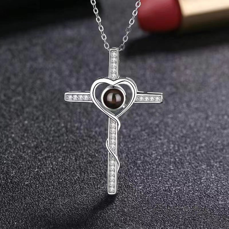 100 languages, I love you. Nano projection necklace for men and women, fashionable and simple cross necklace
