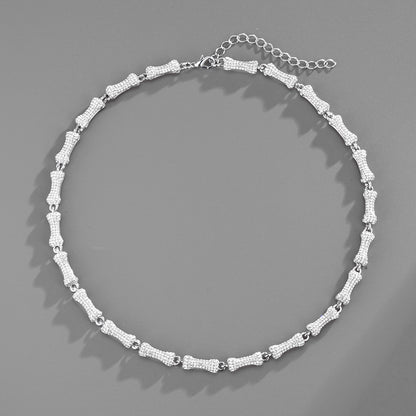 Exaggerated Trendy Personality Trendy Models Full Of Drill Bones Hip-Hop Necklace Men And Women Cuban Chain Clavicle Chain