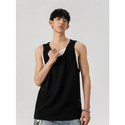 Fake Two Piece Splicing Sleeveless T-shirt for Men in Summer