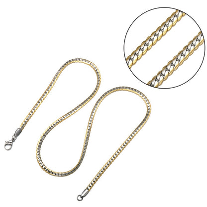 HIP Hop Gold Color Stainless Steel Curb Cuban Link Chain Necklaces Trendy Choker 50CM Long Flat Snake Chain for Men Jewelry