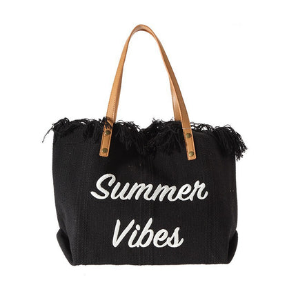 Embroidered Canvas Tote Bag - Large Capacity Women's Shoulder Bag