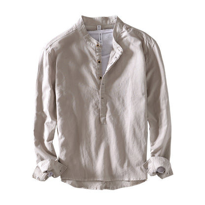 Pure Color Stand-Up Collar Pullover Cotton and Linen Lining