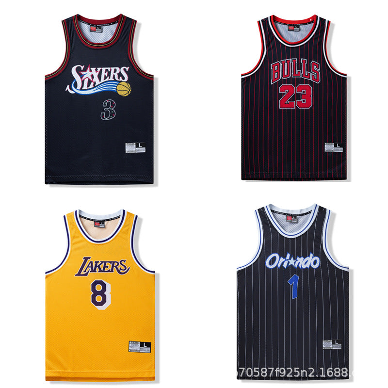 American Retro Mesh Jersey Iverson Maddie Kobe Curry Butler James Digital Print Basketball Vest