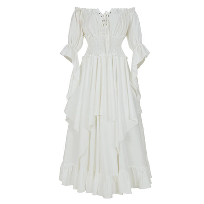 Medieval Retro Patchwork Dress with Flutter Sleeves