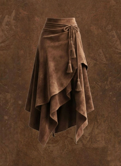 Retro Suede Flared Skirt for Women