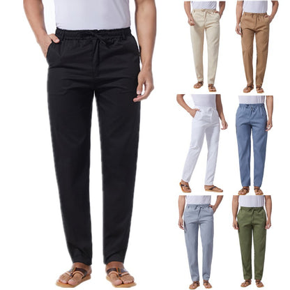 Men's Solid Color Linen Cotton Casual Pants