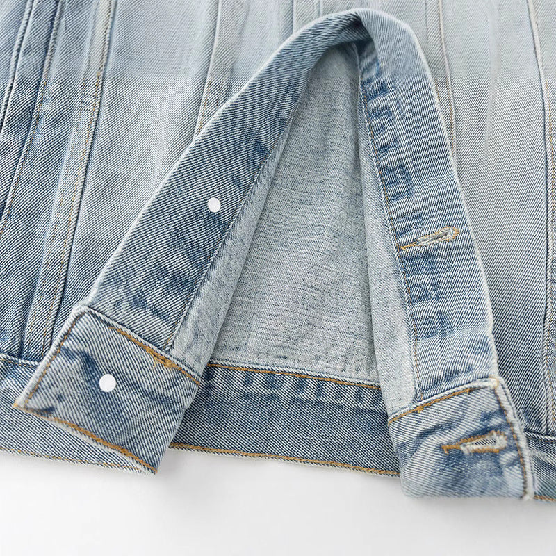 Embroidered Washed Destroyed Denim Jacket