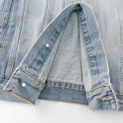 Embroidered Washed Destroyed Denim Jacket