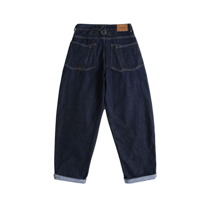 Loose Wide-Leg Denim Pants with Rolled Hem