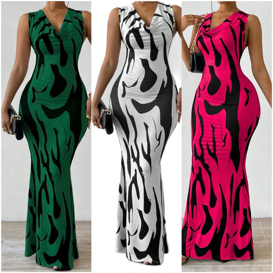 Women's V-Neck Pullover Dress with 3D Print