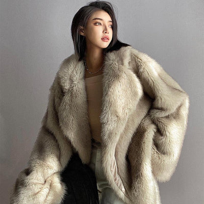 Faux Fox Fur Collar Women Coat