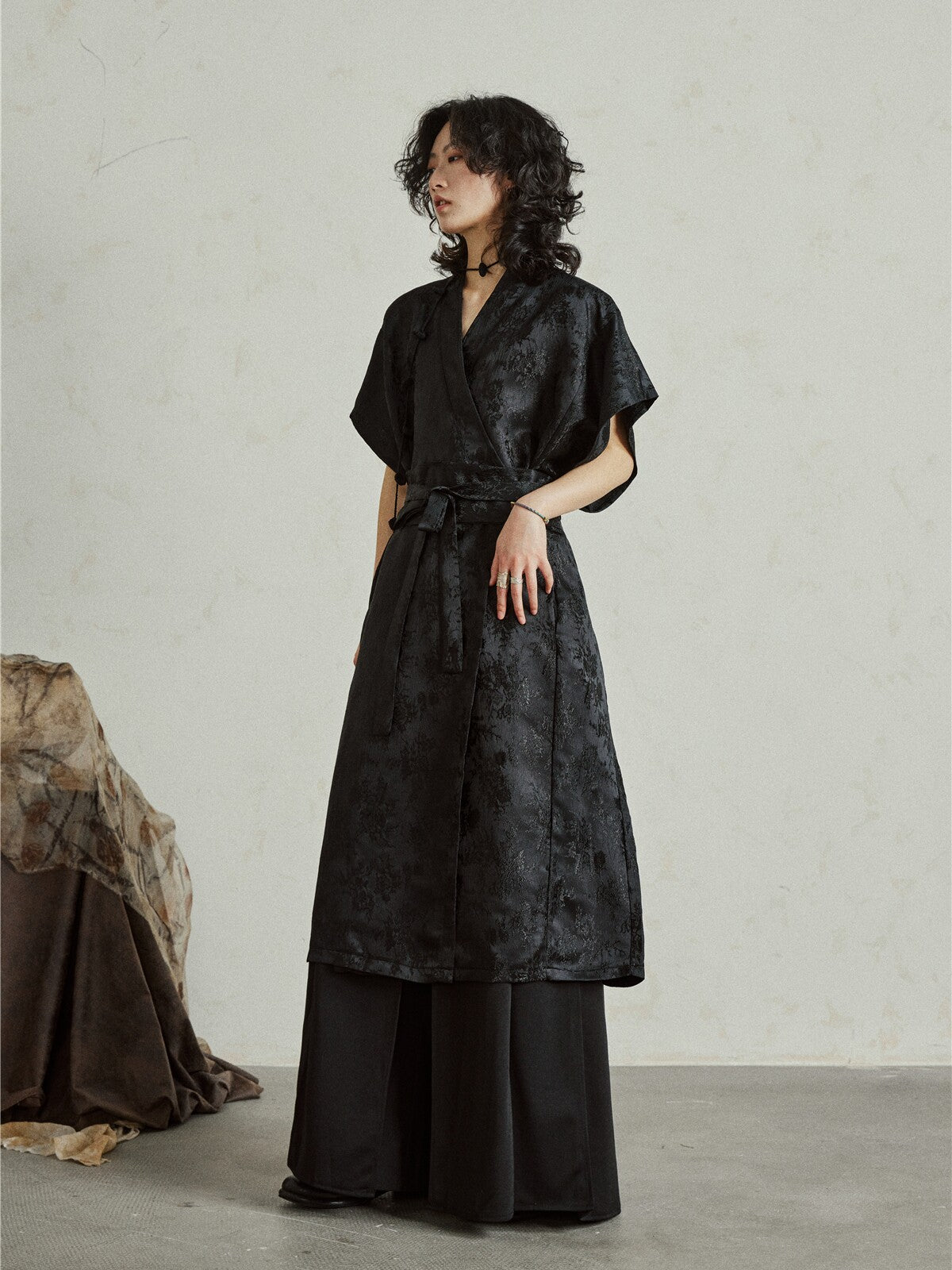 Chinese Style Jacquard Tie-Up Dress