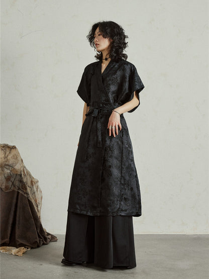 Chinese Style Jacquard Tie-Up Dress