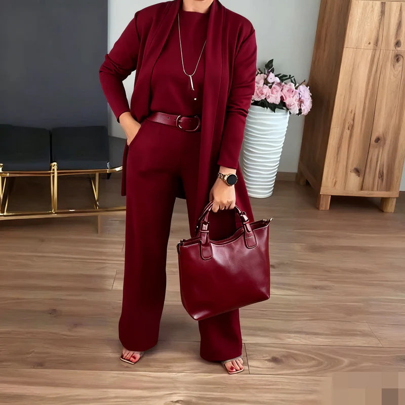 Women's Solid Color Knit Three-Piece Set