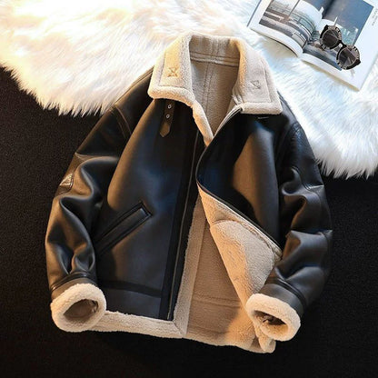 Semi-synthetic lamb fur coat