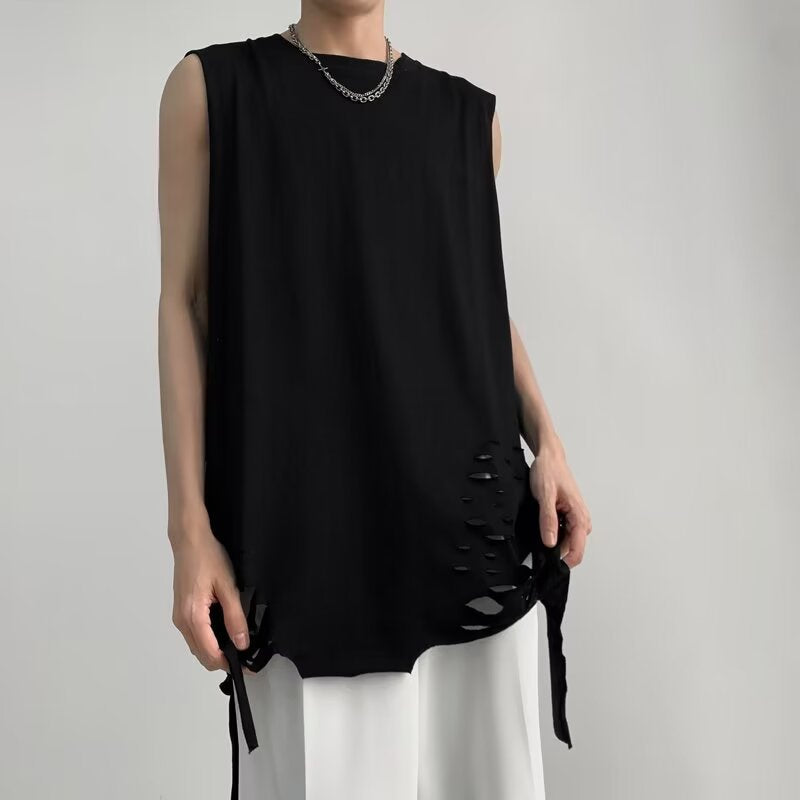 Loose fitting top with camisole and sleeveless ripped T-shirt for men