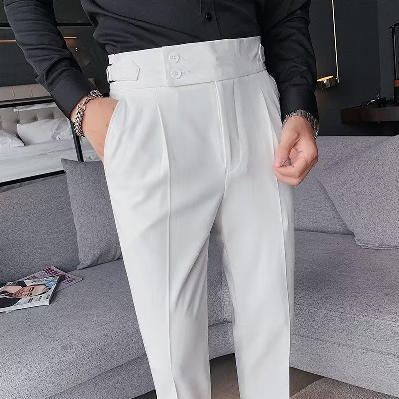 Mens High Waist Straight Leg Trousers