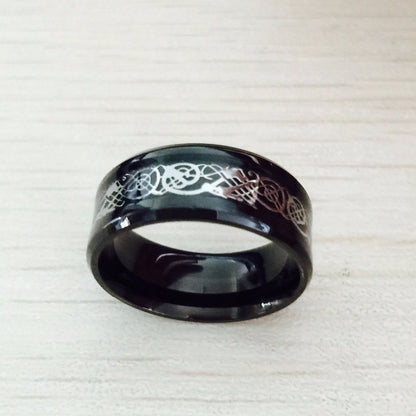Black 316L Stainless steel Ring for Wedding Band blue Carbon Fiber Ring des Nibelungen Dragon rings for men