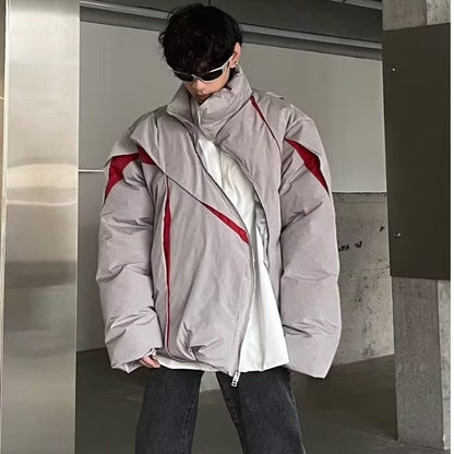 Crimp Colorblock Collar Cotton Coat