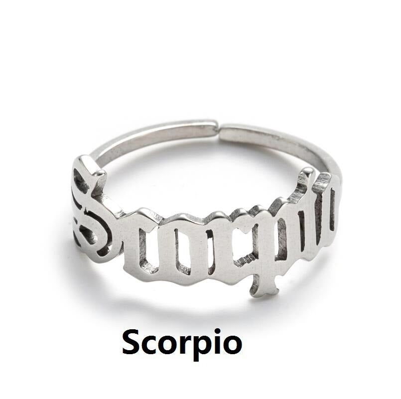New Stainless Steel Ring Women's ins Colorless European and American Opening Retro Simple English Letter Ring Men
