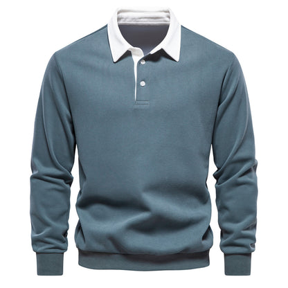 Mens Long Sleeve Polo Collar Sweatshirt