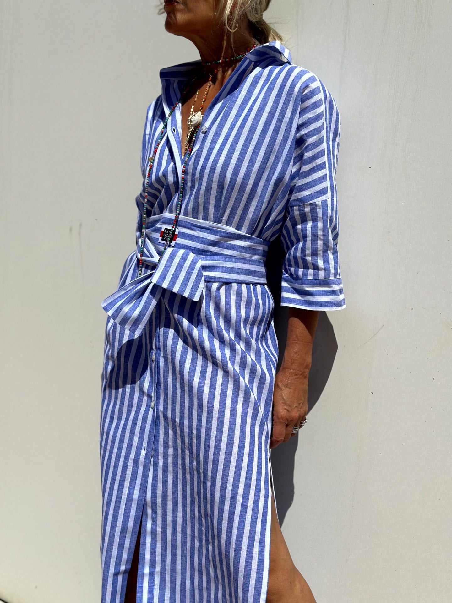 Quarter Sleeve Striped Shirt Dress