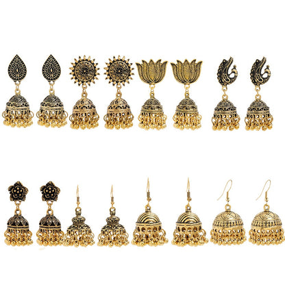 Bohemian ethnic carved retro patterns, creative bell earrings, exaggerated and personalized ethnic style earrings from Europe and America