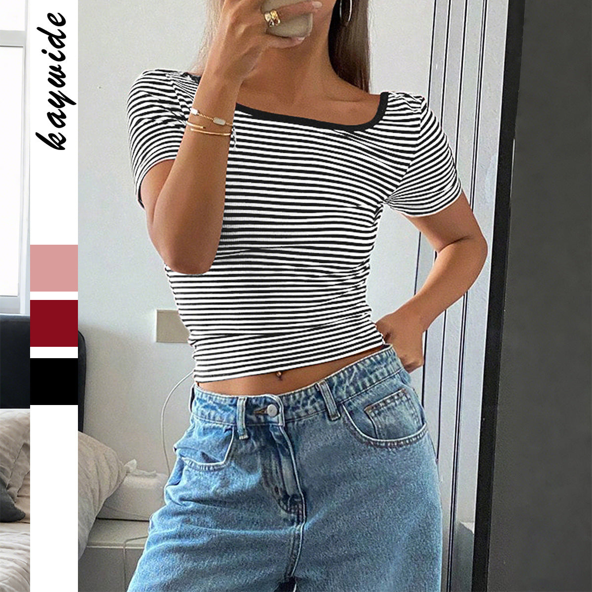 Striped Short Sleeve Tank Top Women's T-shirt Women's Clothing
