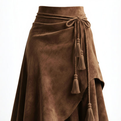 Retro Suede Flared Skirt for Women
