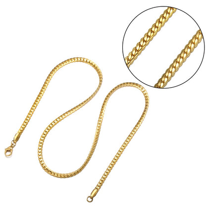 HIP Hop Gold Color Stainless Steel Curb Cuban Link Chain Necklaces Trendy Choker 50CM Long Flat Snake Chain for Men Jewelry