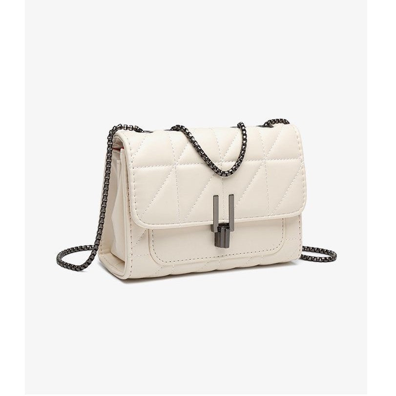 Embroidered Chain Lock Shoulder Bag