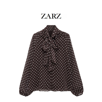 Zarz Womens Bow Polka Dot Shirt