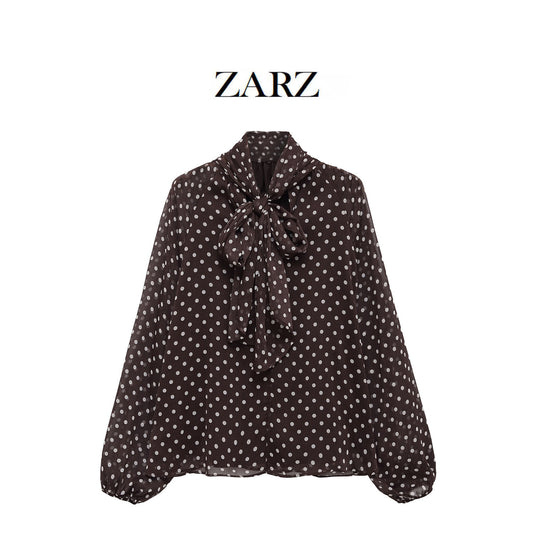 Zarz Womens Bow Polka Dot Shirt