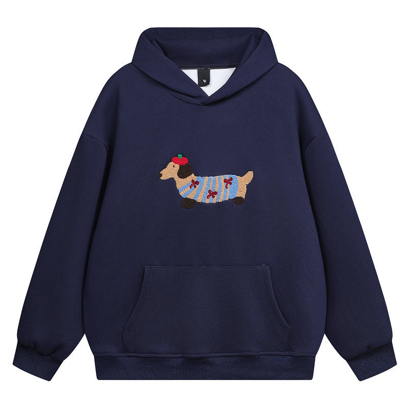 Furry Dachshund Print Hooded Sweatshirt