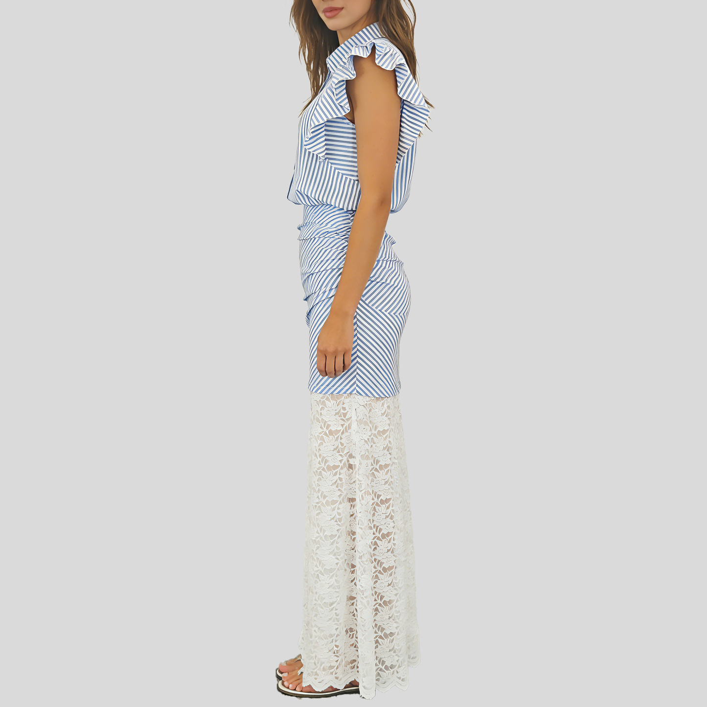 Flutter Sleeve Striped Lace Set