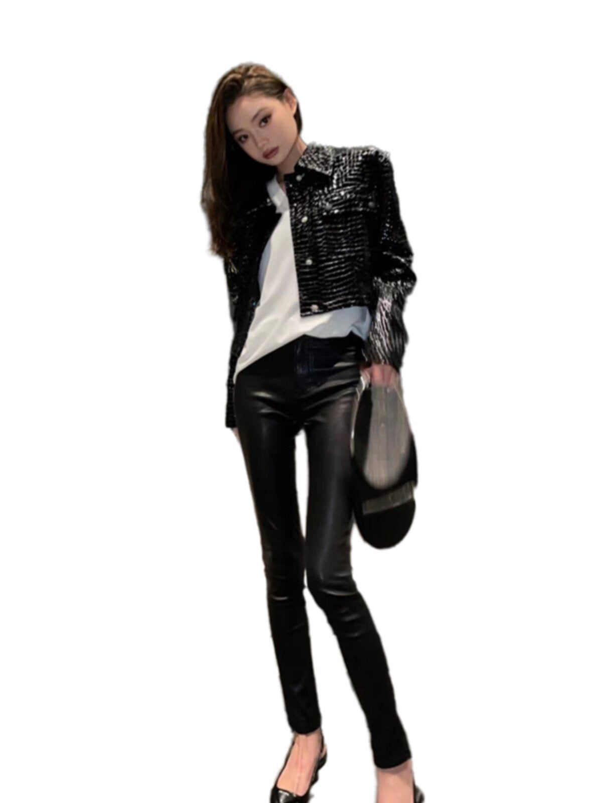 Crocodile pattern genuine leather coat