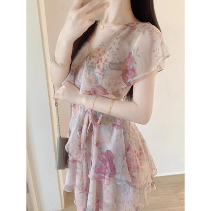 Floral Ruffle Chiffon Dress