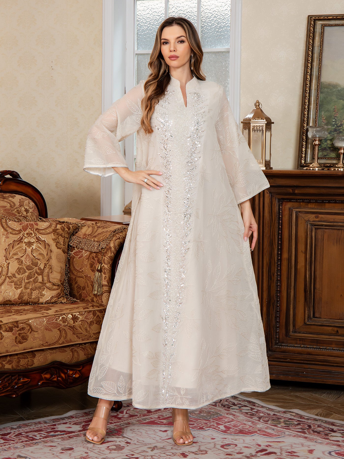 Mesh Embroidered Sequined Long Dress
