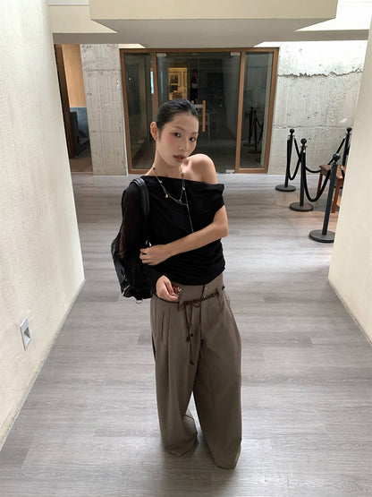 Double-Waist Pleated Casual Pants for Women